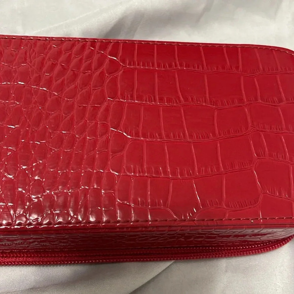 Vintage Liz Claiborne Signature Red Faux Croc Print Jewelry Travel Bag - Picture 10 of 10